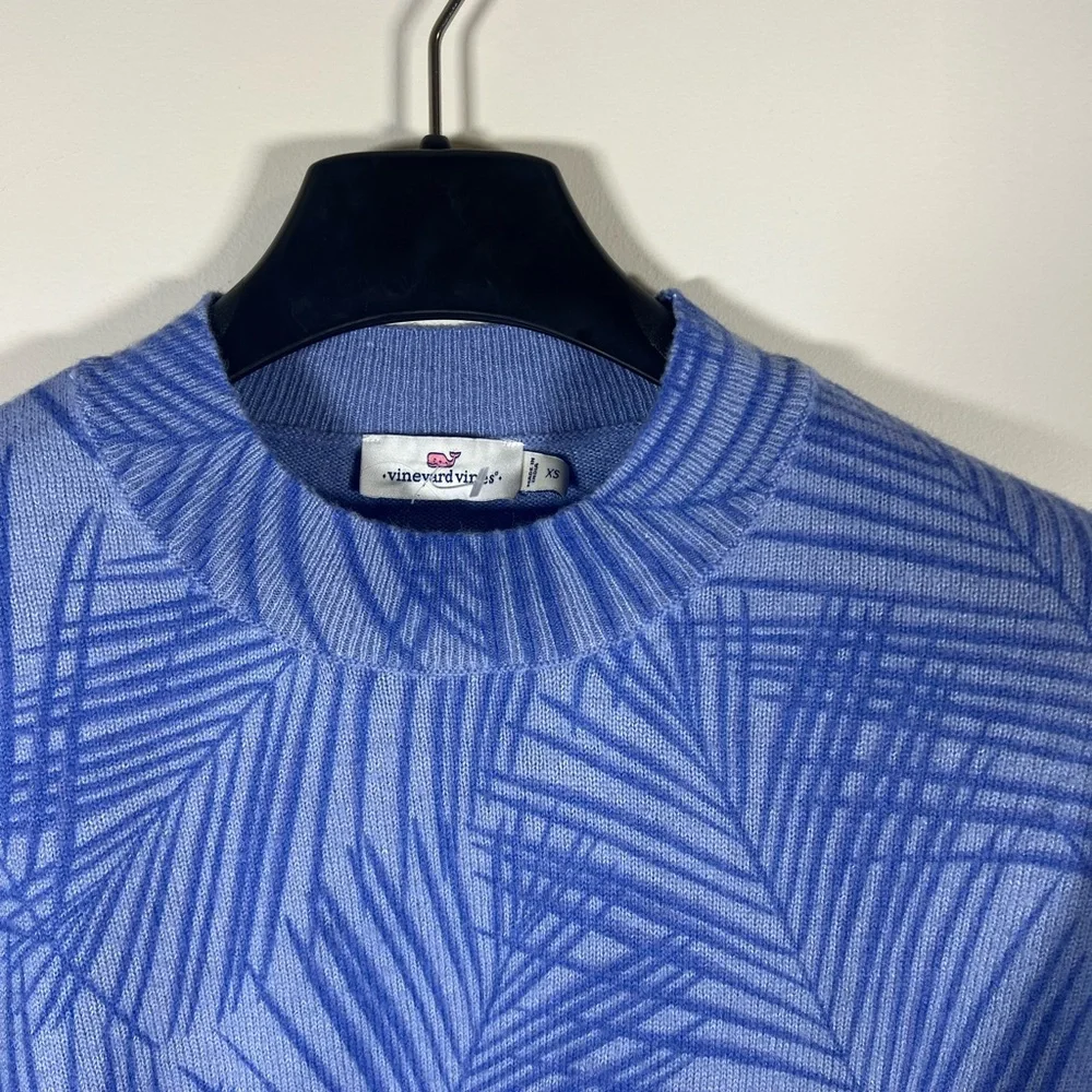 Vineyard Vines Blue Palm Leaf Print Wool Blend Mockneck Women's‎ Sweater XS - Picture 2 of 6